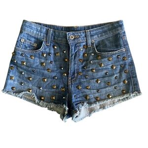 CARMAR metallic studded frayed denim shorts